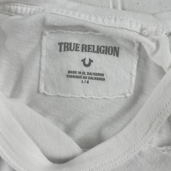 True Religion Women's Large White Graphic T-Shirt 50% Cotton 50% Modal - Picture 3 of 5
